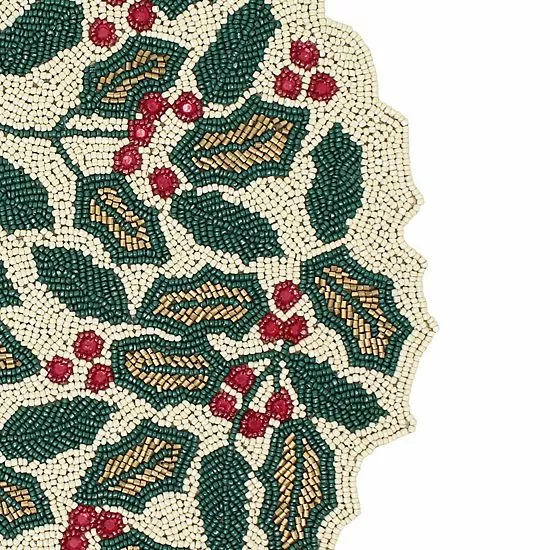 St. Nicholas Square® Beaded Holly Placemat 2 St. Nicholas Square® Beaded Holly Placemat - Image 2