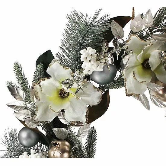 St. Nicholas Square® Gold Finish Artificial Magnolia Wreath 3 St. Nicholas Square® Gold Finish Artificial Magnolia Wreath - Image 3