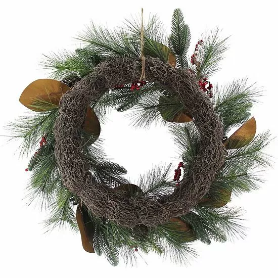 St. Nicholas Square® Artificial Magnolia Holly Berry Wreath 2 St. Nicholas Square® Artificial Magnolia Holly Berry Wreath - Image 2